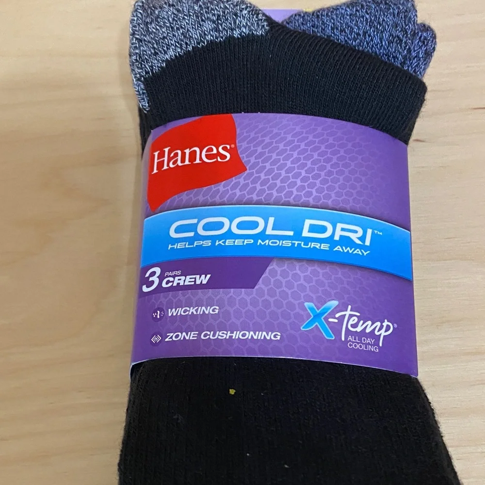 Hanes Cool Dri Black and Gray Women's No Show Socks and crew bundle pack